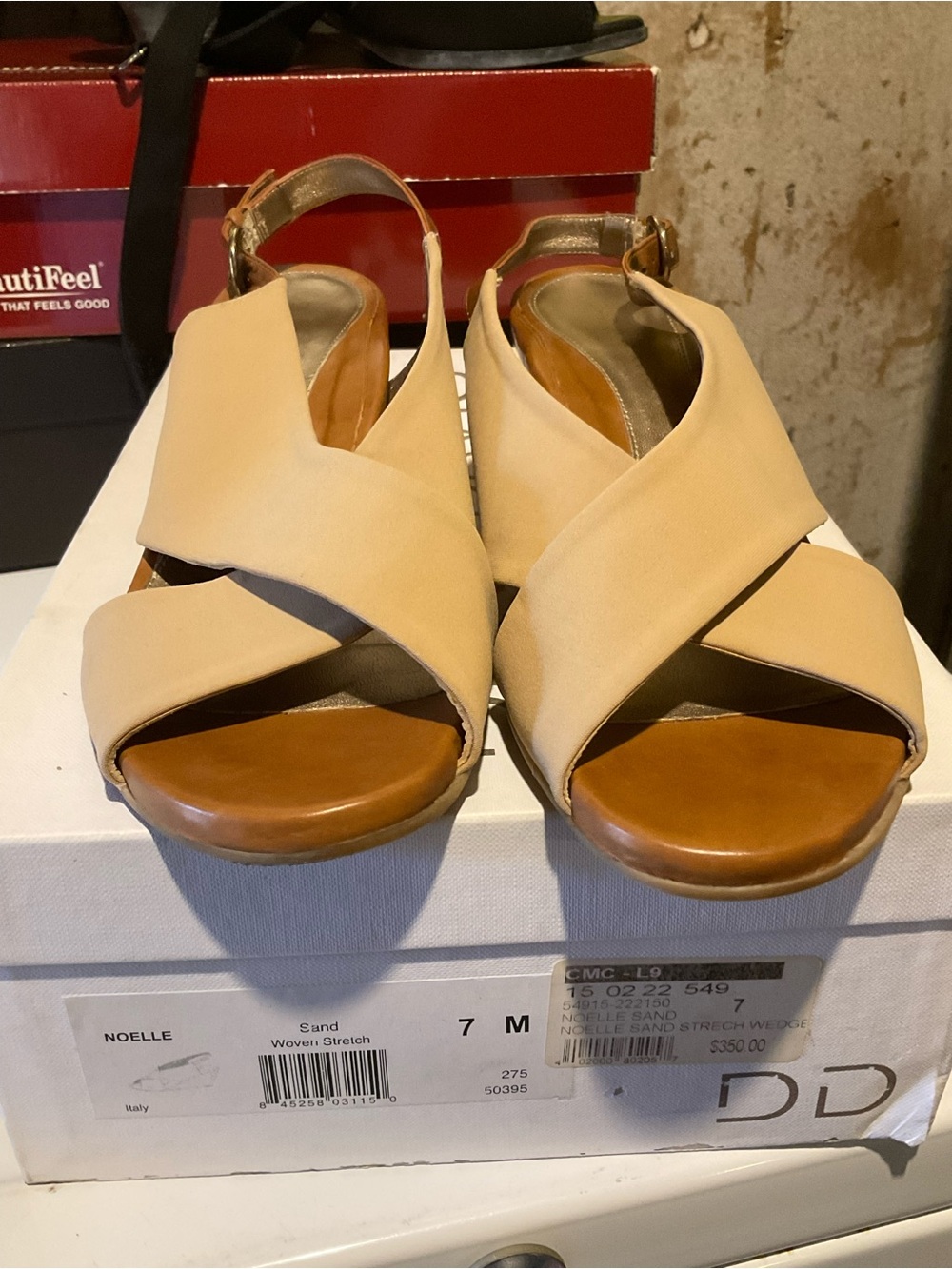 Noelle Sand Woven Stretch Slingback Wedges